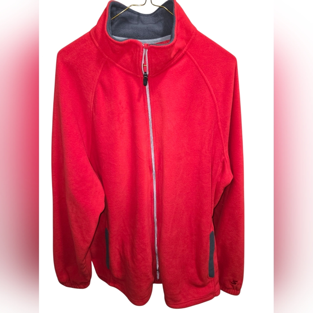 Vintage Mens‎ Starter Outdoor Jacket XL Fleece Red Full Zip Side Pockets